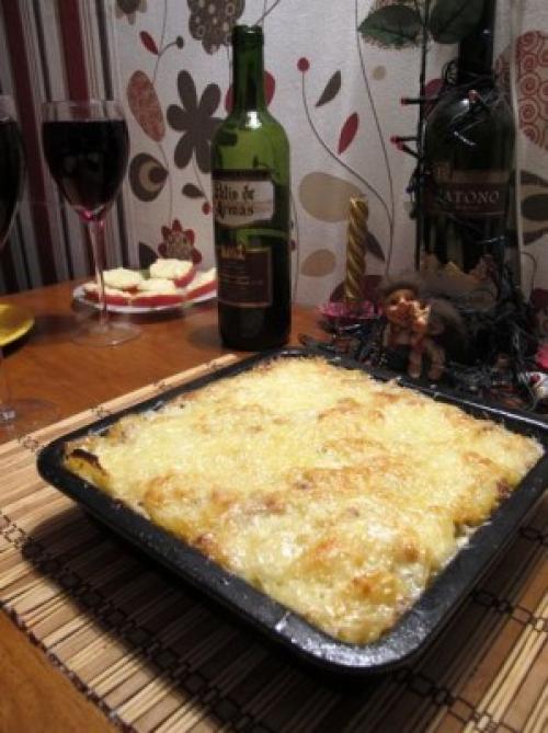 Мясная запеканка со сливками. 