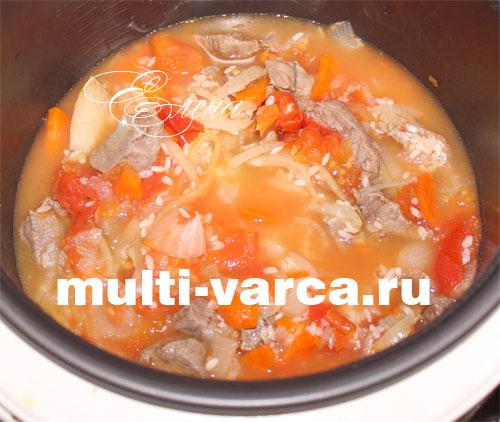 Рис с луком и помидорами в мультиварке. Мясо с рисом и помидорами 06 Рис с луком и помидорами в мультиварке. Мясо с рисом и помидорами 06