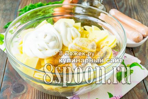 Картошка с сосисками в духовке без сыра. Картошка с сосисками в духовке