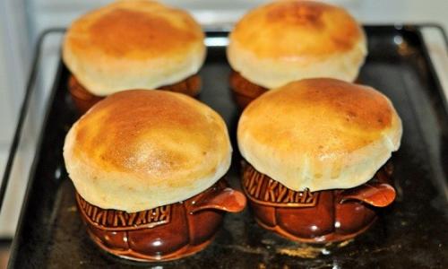 Пельмени с бульоном в горшочках в духовке. Пельмени в горшочках с печенью в духовке с крышкой из теста