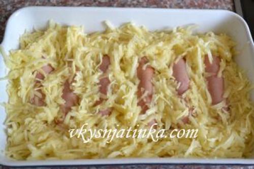 Запеканка из картофельного пюре с сосисками. Картофельная запеканка с сосисками 06