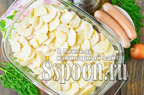 Картошка с сосисками в духовке без сыра. Картошка с сосисками в духовке