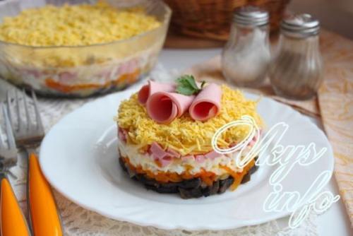 Салат с грибами и ветчиной и болгарским перцем. Вкусный, изысканный салат с ветчиной, жареными грибами, сыром и болгарским перцем - рецепт с фото приготовления праздничного блюда Мужской каприз 12