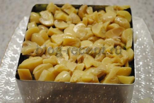 Салат слоеный с копченой курицей. Ингредиенты на 4 порции: