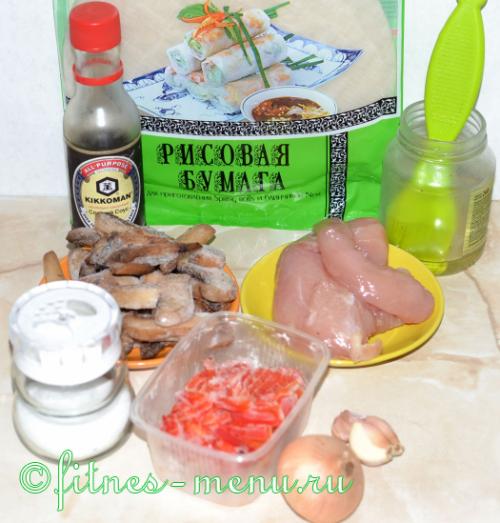 Роллы с грибами и курицей. Спринг-роллы с курицей и грибами