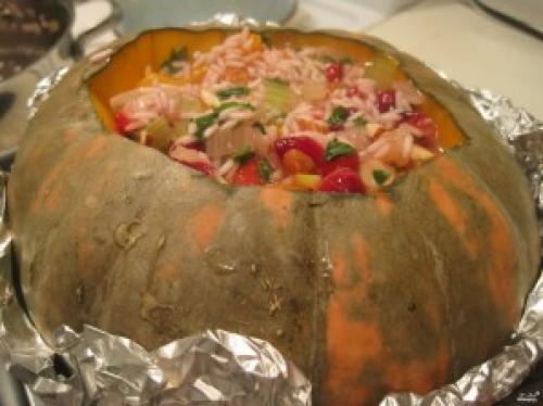 Тыква фаршированная рисом и овощами. Тыква, фаршированная рисом