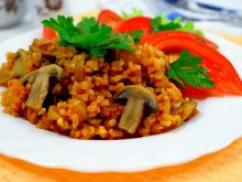 Булгур в мультиварке с грибами. Булгур с шампиньонами в томате