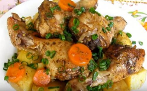 Куриные ножки с овощами в духовке в фольге. Куриные ножки в духовке с картошкой