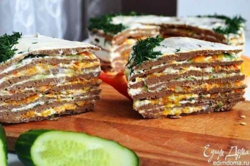 Печеночный торт с маринованными огурцами. 16 Печеночный торт с маринованными огурцами. 16