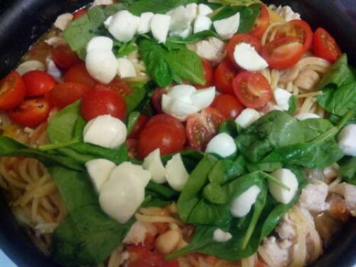 Паста с курицей и грибами и помидорами. Спагетти (паста) с курицей, грибами и овощами. Мой фоторецепт