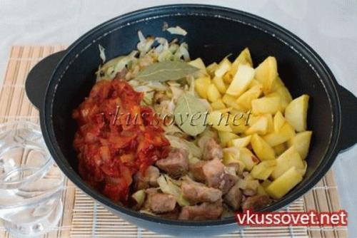 Рагу из свинины с картошкой и капустой. Как приготовить картофель с капустой и мясом: 05 Рагу из свинины с картошкой и капустой. Как приготовить картофель с капустой и мясом: 05