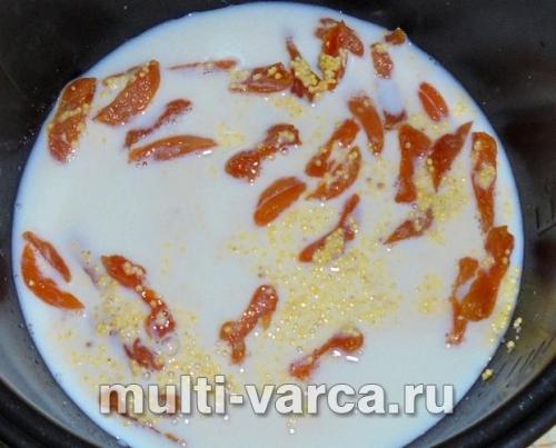 Пшенная каша в мультиварке с сухофруктами. Вкусная пшенная каша с курагой на молоке 05