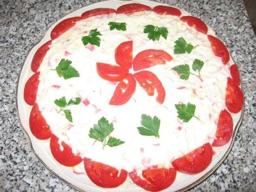 Слоеный салат с курицей и болгарским перцем. Рецепт первый
