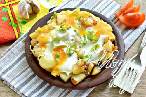 Жареная картошка с яйцом и сыром. Жареная картошка с яйцом 14 Жареная картошка с яйцом и сыром. Жареная картошка с яйцом 14