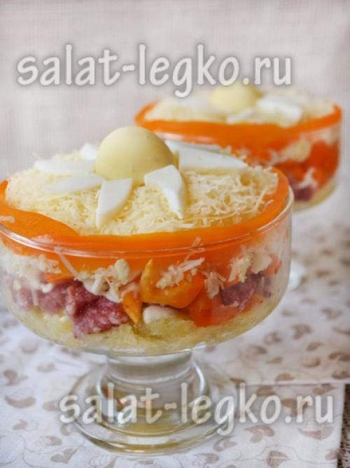 Салат с болгарским перцем и ветчиной и грибами. Салат с ветчиной, грибами и сыром 10
