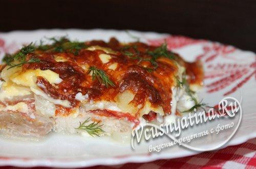 Мясо по-французски с вялеными помидорами. Мясо по-французски из свинины с картошкой, помидорами и моцареллой