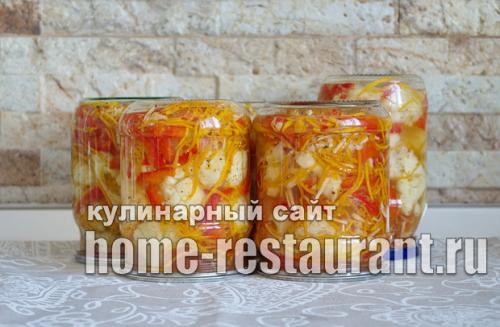 Маринованная цветная капуста на зиму по-корейски.