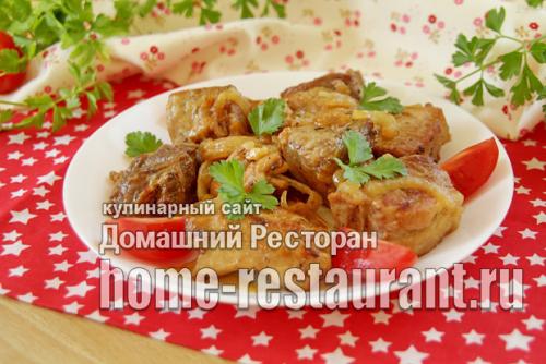 Шашлык на сковороде из свинины. 