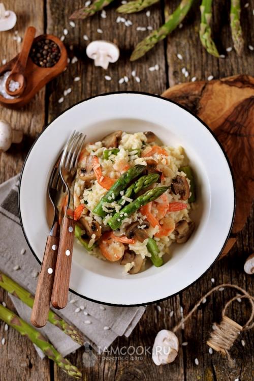 Ризотто с креветками и белыми грибами в сливочном соусе. Ризотто со спаржей, грибами и креветками 11 Ризотто с креветками и белыми грибами в сливочном соусе. Ризотто со спаржей, грибами и креветками 11