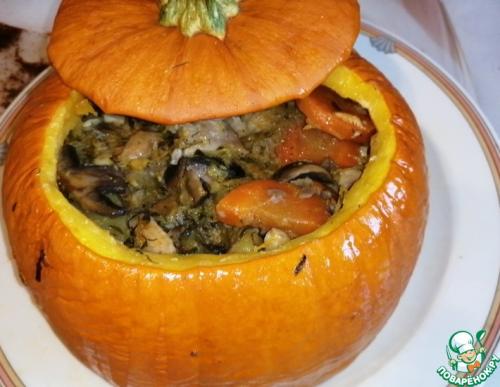 Картошка с курицей в тыкве. Жаркое с курицей в тыкве