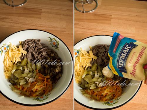 Слоеный салат из свиного сердца с шампиньонами.. Салат из свиного сердца с грибами: пошагово с фото 10 Слоеный салат из свиного сердца с шампиньонами.. Салат из свиного сердца с грибами: пошагово с фото 10