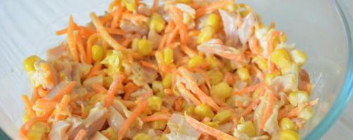 Какие ингредиенты нужны для салата с перцем, кукурузой и копченой курицей. Салат с копченой курицей и кукурузой