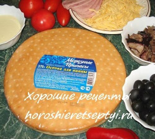 Пицца на готовой основе в микроволновке. Ингредиенты: