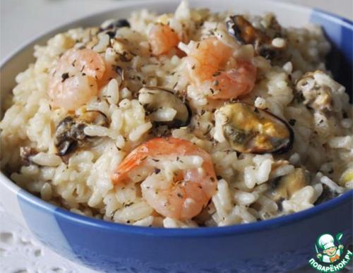 Ризотто с креветками в сливочном соусе без вина. Сливочное ризотто с морепродуктами