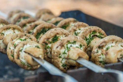 Шашлык из шампиньонов рецепт. Шампиньоны на мангале: 10 самых легких и вкусных рецептов