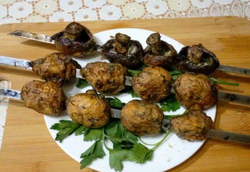 Шашлык из шампиньонов маринад. Шашлык из шампиньонов. Рецепты для мангала и духовки. Как вкусно замариновать и приготовить.