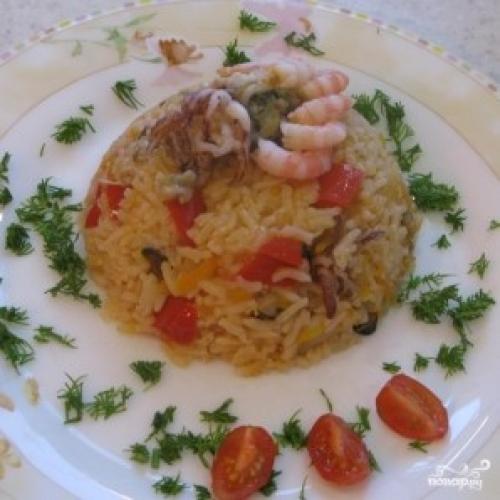 Рис с креветками и овощами в мультиварке. Рис с морепродуктами в мультиварке