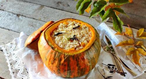 Куриный плов в тыкве. Плов с курицей в тыкве