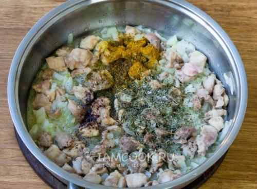 Список ингредиентов для рецепта пюре в духовке с курицей и грибами