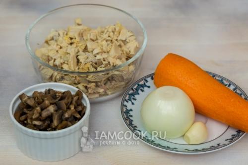 Список ингредиентов для рецепта пюре в духовке с курицей и грибами