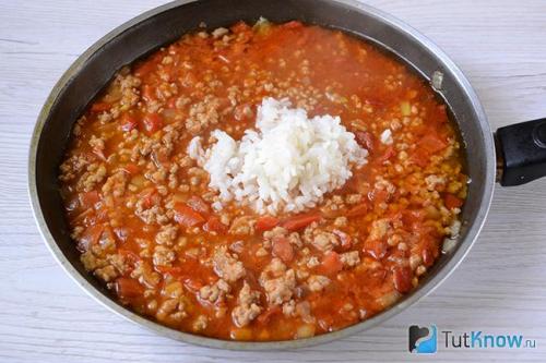 Рис с фаршем и томатной пастой на сковороде.. Рис с фаршем и овощами на сковороде в томате 04 Рис с фаршем и томатной пастой на сковороде.. Рис с фаршем и овощами на сковороде в томате 04