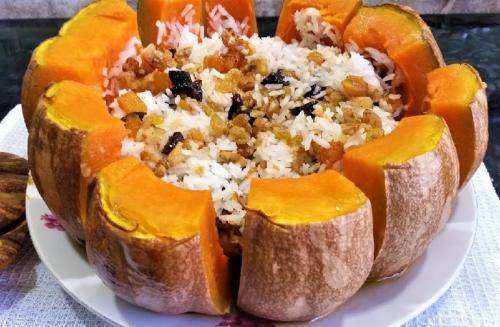 Плов в тыкве с курицей. Плов с курицей в тыкве 13