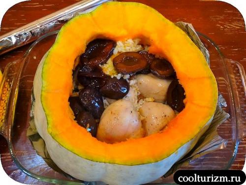 Плов в тыкве с курицей. Плов с курицей в тыкве