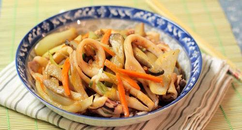 Кальмары с грибами и луком. Жареные кальмары с грибами