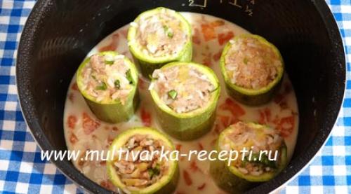 Кабачки рис фарш в мультиварке. Кабачки, фаршированные мясом и рисом в мультиварке