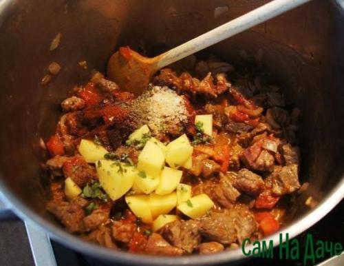 Гуляш из говядины в мультиварке без томатной пасты. Гуляш из говядины с подливкой без томатной пасты и помидоров — пошаговый рецепт