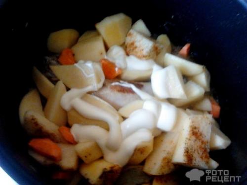Картошка с курицей в мультиварке с майонезом. Рецепт: Картофель тушеный с курицей в мультиварке - с майонезом