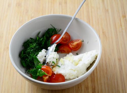 ПП блюда из картофеля. Печеный картофель с творогом и помидорами черри